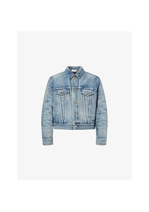 Mens Fear Of God Logo-Patch Trucker Denim Jacket