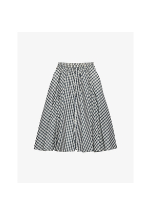 Womens Prada Checked Flared Chambray Midi Skirt