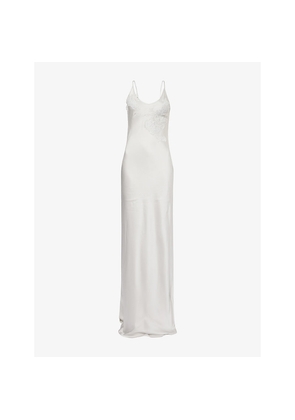 Womens Victoria Beckham Lace-Appliqué Satin Maxi Dress