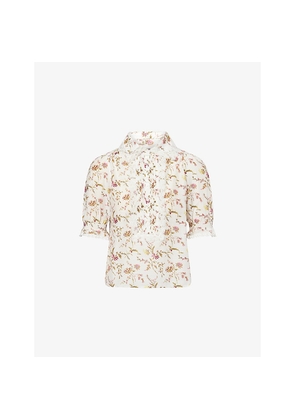 Womens Me And Em Floral-Print Silk and Cotton-Blend Blouse
