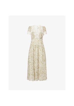 Womens Me And Em Entangled Lace-Trim Cotton and Silk-Blend Maxi Dress