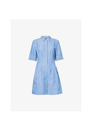 Womens Me And Em Belted Short-Sleeve Cotton-Chambray Mini Shirt Dress