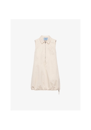 Womens Prada Triangle-Logo Sleeveless Cotton-Chino Mini Dress