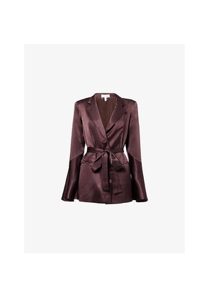 Womens Shona Joy Flared-Sleeve Belted Satin Blazer