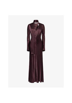 Womens Shona Joy La Lune Plunge-Neck Satin Maxi Dress