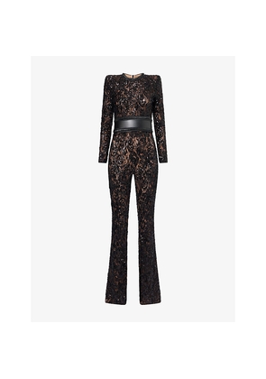 Womens Nadine Merabi Bella Belted Sequinned Jumpsuit