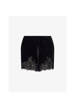 Womens Reformation Fern Lace-Trim Velvet Shorts