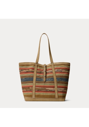 Suede-Trim Handwoven Jacquard Tote
