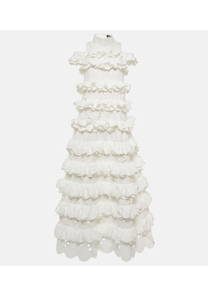 Susan Fang Embroidered ruffled maxi dress