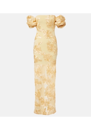 Rotate Floral-applique off-shoulder maxi dress