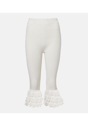 Ganni Crochet-trimmed ribbed cotton-blend capri pants