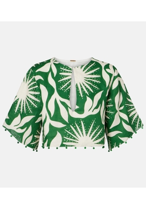 Cala de la Cruz Iris beaded printed linen crop top