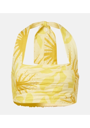 Cala de la Cruz Fuji printed halterneck linen crop top