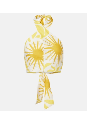 Cala de la Cruz Ivy printed halterneck linen crop top