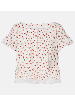 Posse Delia lace-trimmed printed cotton blouse