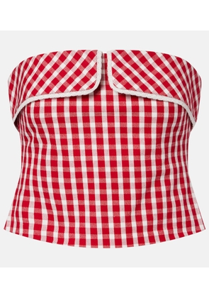 Posse Ebony gingham lace-trimmed cotton-blend top