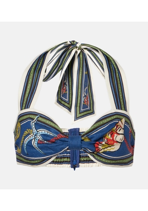 Alemais Cove printed halterneck linen bra top