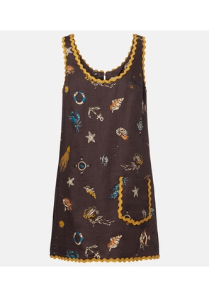 Alemais Printed scalloped linen minidress