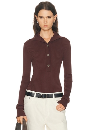 Entire Studios High Neck Henley Top in Umber - Burgundy. Size M (also in S, XS).