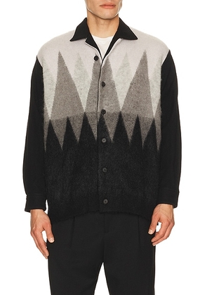 COMME des GARCONS HOMME Wool Knit Button Down Sweater in Black & Grey - Black,Grey. Size L (also in M, S).