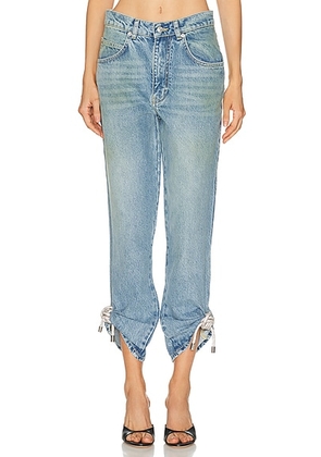 AREA Crystal Knot Wide Leg in Medium Blue - Blue. Size 28 (also in 27, 29).