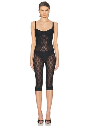 THE ATTICO Lace Overall Catsuit in Black - Black. Size 36 (also in 40, 42, 44).