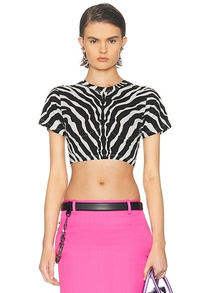 THE ATTICO Cropped T-Shirt in White & Black - White,Black. Size 36 (also in 38, 40).