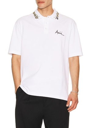 Amiri Amiri Floral Collar Polo in White - White. Size L (also in M, S, XL/1X, XXL/2X).