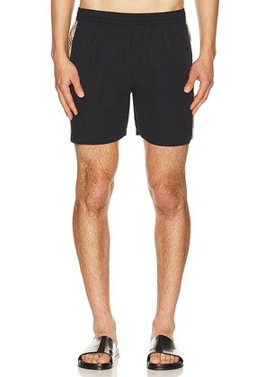 Burberry Seb Check Tape Swim Shorts in Black - Black. Size L (also in M, S, XL/1X, XXL/2X).