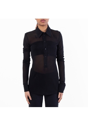 Saint Laurent Womens Sheer Pointed Collar Long Sleeve Shirt