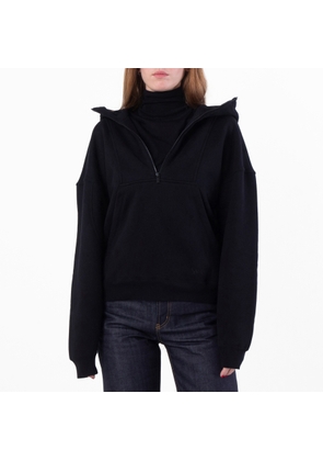 Saint Laurent Womens Black Camionneur Trucker Fleece Hoodie
