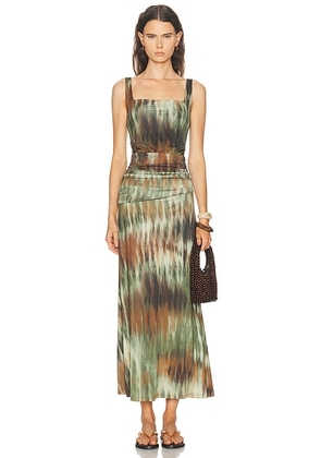 Johanna Ortiz Plant Of Joy Ankle Dress in Pine Green & Chocolate - Green. Size 4 (also in ).
