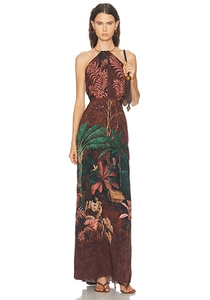 Johanna Ortiz Wild Horizons Maxi Dress in Brown & Green - Brown. Size 2 (also in 4, 6).