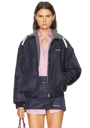Miu Miu Nylon Gazare Pile Reversibile Jacket in Bleu - Navy. Size 38 (also in ).