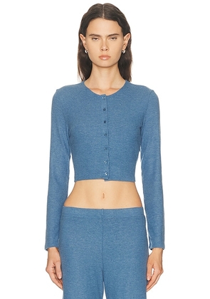 LESET Lauren Crop Cardigan in Bleuet Melange - Blue. Size L (also in M, S, XS).