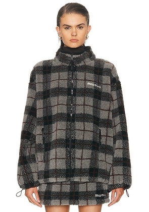 Miu Miu Teddy Check Jacket in Grigio & Nero - Grey. Size XS (also in ).