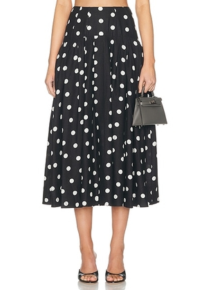 NICHOLAS Yasmin Drop Waist Midi Skirt in Black & White Polka Dot - Black. Size 0 (also in 2, 4, 6).