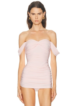 Norma Kamali Walter Mio With Wringlet Sleeve Bodysuit in Ballet Pink - Pink. Size L (also in M, S, XL, XS).
