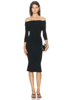 Norma Kamali 3/4 Sleeve Cowl Neck Fishtail Dress in Black - Black. Size L (also in M, S, XL, XS).