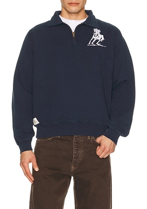 ONE OF THESE DAYS Running Horse Quarter Zip in Navy - Blue. Size L (also in M, S, XL/1X, XXL/2X).