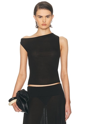 St. Agni Fine Jersey Asymmetrical Top in Black - Black. Size L (also in M).