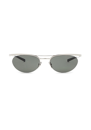 Saint Laurent Small Fashion Metal Round Sunglasses in Silver & Grey - Metallic Silver. Size all.