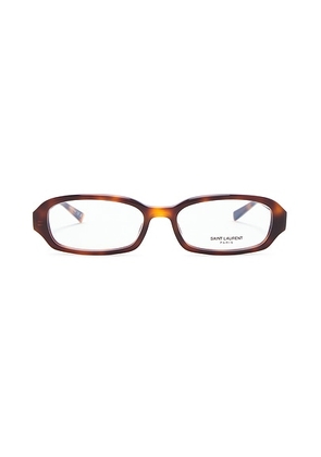 Saint Laurent Bayonetta Rectangular Optical Eyeglasses in Havana & Transparent - Brown. Size all.