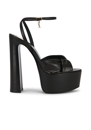 Saint Laurent Franciane Platform Sandal in Harris Eagle Brown - Black. Size 37 (also in 37.5, 38, 38.5, 39, 39.5).