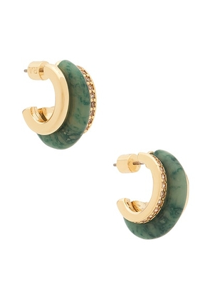 Roxanne Assoulin Semi Stone Clear Combo Chubby Hoop Earrings in Moss Agate - Green. Size all.