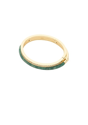 Roxanne Assoulin Semi Stone Channel Set Hinged Cuff Set Of 2 in Moss Agate & Clear - Green, Metallic Gold. Size all.