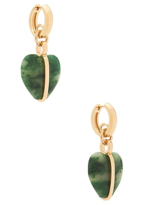 Roxanne Assoulin Semi Heart Cab Cham Earrings in Gold & Moss Agate - Green. Size all.