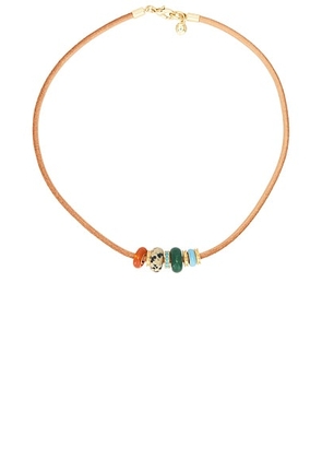 Roxanne Assoulin Semi Slider Leather Cord Necklace in Gold  Natural  & Multi - Beige,Green. Size all.