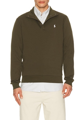 Polo Ralph Lauren Long Sleeve Double Knit Tech Snap Mocknock Pullover in Company Olive - Olive. Size L (also in M, S, XL/1X, XXL/2X).