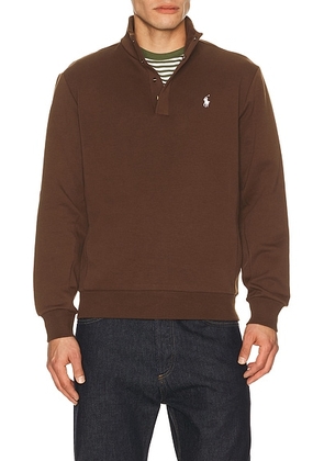 Polo Ralph Lauren Long Sleeve Double Knit Tech Snap Mocknock Pullover in Branch Brown - Brown. Size L (also in M, S, XL/1X, XXL/2X).